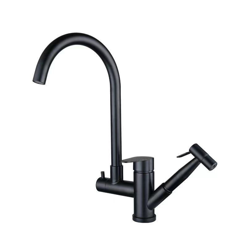 Contemporary Pull Down Kitchen Faucet 2- Handle 2-Function Faucet with Pull Out Sprayer Black Clearhalo 'Home Improvement' 'home_improvement' 'home_improvement_kitchen_faucets' 'Kitchen Faucets' 'Kitchen Remodel & Kitchen Fixtures' 'Kitchen Sinks & Faucet Components' 'kitchen_faucets' 6756420