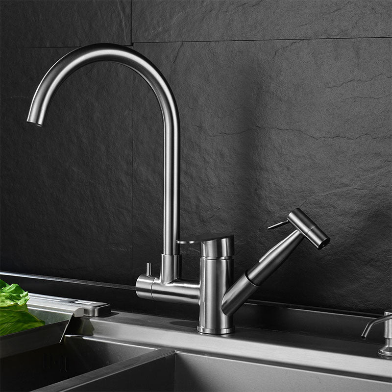 Contemporary Pull Down Kitchen Faucet 2- Handle 2-Function Faucet with Pull Out Sprayer Clearhalo 'Home Improvement' 'home_improvement' 'home_improvement_kitchen_faucets' 'Kitchen Faucets' 'Kitchen Remodel & Kitchen Fixtures' 'Kitchen Sinks & Faucet Components' 'kitchen_faucets' 6756422