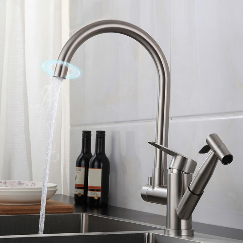 Contemporary Pull Down Kitchen Faucet 2- Handle 2-Function Faucet with Pull Out Sprayer Clearhalo 'Home Improvement' 'home_improvement' 'home_improvement_kitchen_faucets' 'Kitchen Faucets' 'Kitchen Remodel & Kitchen Fixtures' 'Kitchen Sinks & Faucet Components' 'kitchen_faucets' 6756432