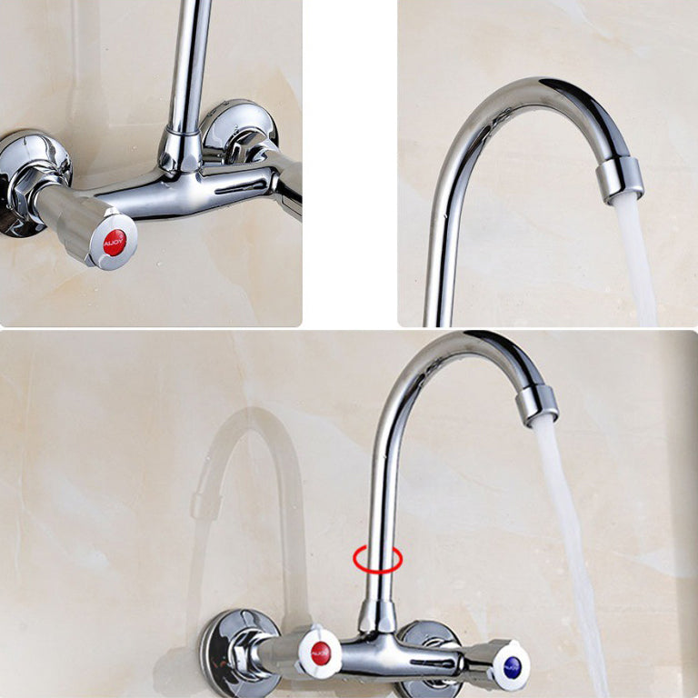 Modern 1-Hold Bar Faucet Double Handle Wall-mounted Lead Free Bar Faucet Clearhalo 'Home Improvement' 'home_improvement' 'home_improvement_kitchen_faucets' 'Kitchen Faucets' 'Kitchen Remodel & Kitchen Fixtures' 'Kitchen Sinks & Faucet Components' 'kitchen_faucets' 6756466