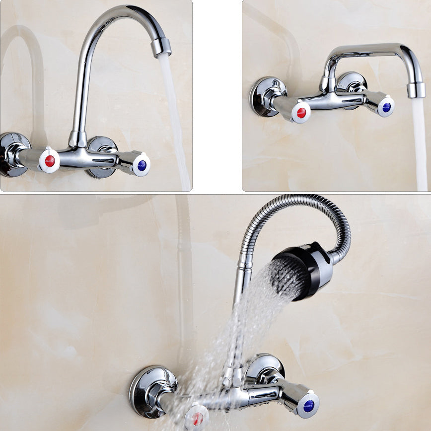 Modern 1-Hold Bar Faucet Double Handle Wall-mounted Lead Free Bar Faucet Clearhalo 'Home Improvement' 'home_improvement' 'home_improvement_kitchen_faucets' 'Kitchen Faucets' 'Kitchen Remodel & Kitchen Fixtures' 'Kitchen Sinks & Faucet Components' 'kitchen_faucets' 6756468