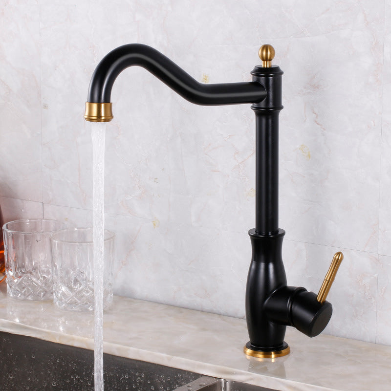Traditional Single Level Standard Kitchen Faucet Lead Free Faucet Black Clearhalo 'Home Improvement' 'home_improvement' 'home_improvement_kitchen_faucets' 'Kitchen Faucets' 'Kitchen Remodel & Kitchen Fixtures' 'Kitchen Sinks & Faucet Components' 'kitchen_faucets' 6756476