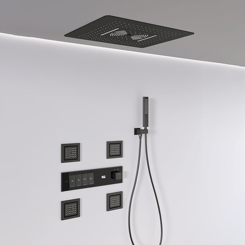 Shower Set All Copper into The Wall Concealed Digital Display Shower Set Black Ceiling Top Spray Clearhalo 'Bathroom Remodel & Bathroom Fixtures' 'Home Improvement' 'home_improvement' 'home_improvement_shower_faucets' 'Shower Faucets & Systems' 'shower_faucets' 'Showers & Bathtubs Plumbing' 'Showers & Bathtubs' 6756533