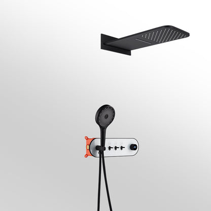 Black Shower Set into The Wall Hidden Bathroom Shower All Copper White-Black Clearhalo 'Bathroom Remodel & Bathroom Fixtures' 'Home Improvement' 'home_improvement' 'home_improvement_shower_faucets' 'Shower Faucets & Systems' 'shower_faucets' 'Showers & Bathtubs Plumbing' 'Showers & Bathtubs' 6756557