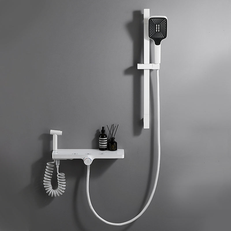 Shower Set Bathroom Shower Full Copper Household Shower Head Gloss White Temperature Control Slide Bar Included Clearhalo 'Bathroom Remodel & Bathroom Fixtures' 'Home Improvement' 'home_improvement' 'home_improvement_shower_faucets' 'Shower Faucets & Systems' 'shower_faucets' 'Showers & Bathtubs Plumbing' 'Showers & Bathtubs' 6756605