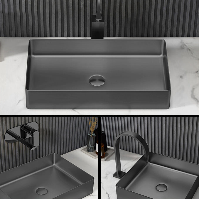 Contemporary Trough Bathroom Sink Solid Color Metal Trough Sink Clearhalo 'Bathroom Remodel & Bathroom Fixtures' 'Bathroom Sinks & Faucet Components' 'Bathroom Sinks' 'bathroom_sink' 'Home Improvement' 'home_improvement' 'home_improvement_bathroom_sink' 6756611