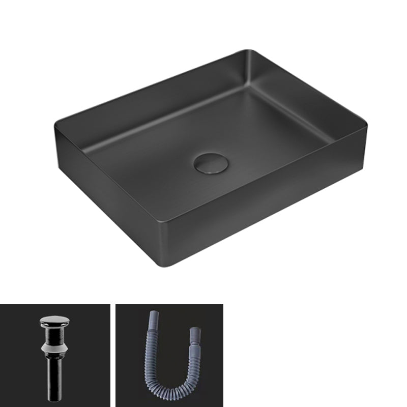 Contemporary Trough Bathroom Sink Solid Color Metal Trough Sink 19"L x 14"W x 4"H Black Unavailiable Clearhalo 'Bathroom Remodel & Bathroom Fixtures' 'Bathroom Sinks & Faucet Components' 'Bathroom Sinks' 'bathroom_sink' 'Home Improvement' 'home_improvement' 'home_improvement_bathroom_sink' 6756619