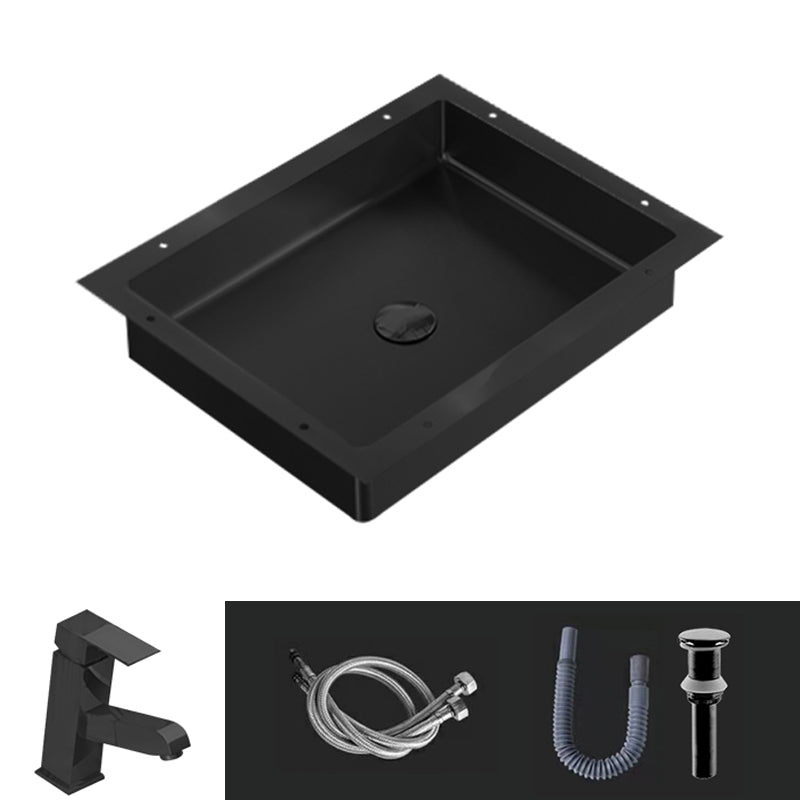Modern Bathroom Sink Metal Rectangular Undermount Bathroom Sink with Pop-Up Drain 21"L x 17"W x 5"H Black Square Faucet Clearhalo 'Bathroom Remodel & Bathroom Fixtures' 'Bathroom Sinks & Faucet Components' 'Bathroom Sinks' 'bathroom_sink' 'Home Improvement' 'home_improvement' 'home_improvement_bathroom_sink' 6756660