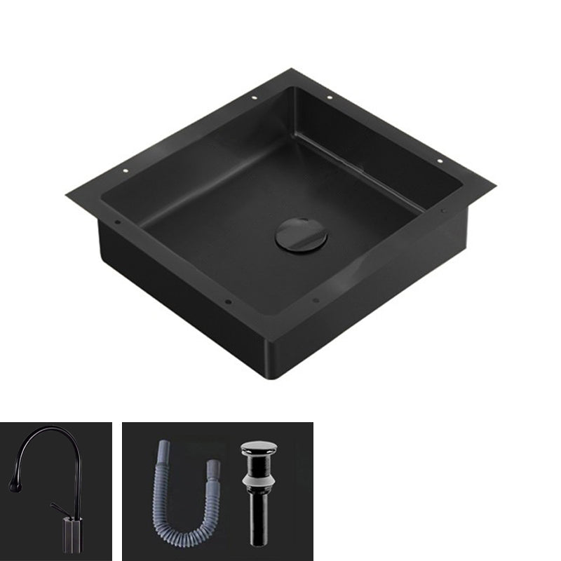 Modern Bathroom Sink Metal Rectangular Undermount Bathroom Sink with Pop-Up Drain 17"L x 17"W x 5"H Black Gooseneck Clearhalo 'Bathroom Remodel & Bathroom Fixtures' 'Bathroom Sinks & Faucet Components' 'Bathroom Sinks' 'bathroom_sink' 'Home Improvement' 'home_improvement' 'home_improvement_bathroom_sink' 6756671