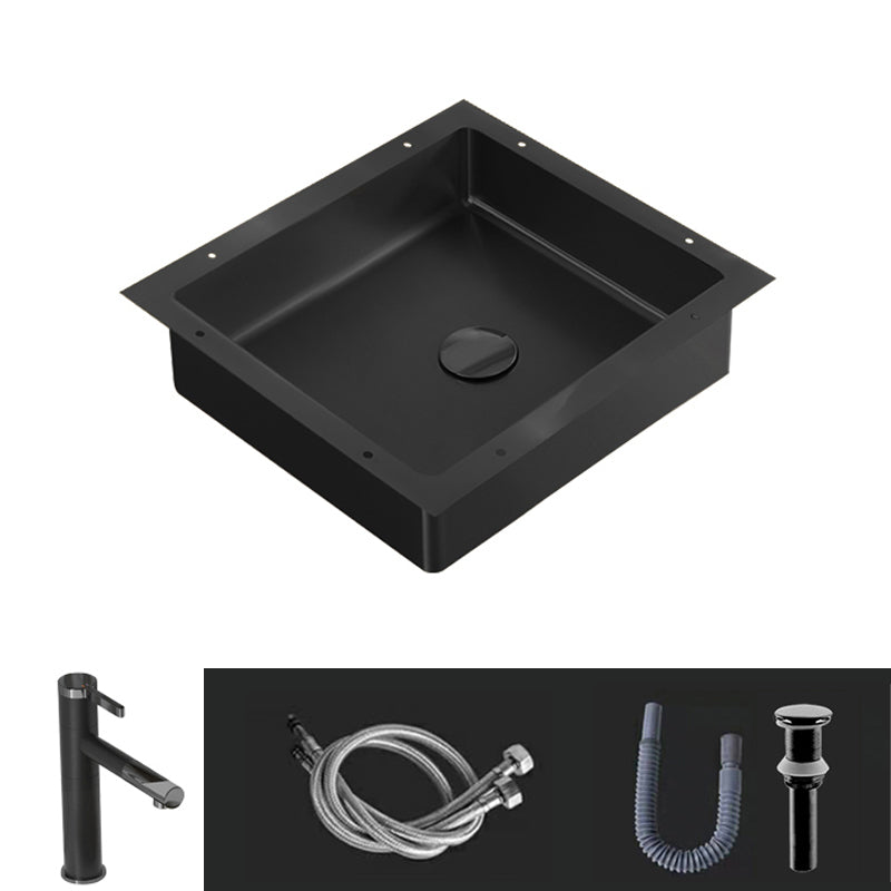 Modern Bathroom Sink Metal Rectangular Undermount Bathroom Sink with Pop-Up Drain 17"L x 17"W x 5"H Black Round Faucet Clearhalo 'Bathroom Remodel & Bathroom Fixtures' 'Bathroom Sinks & Faucet Components' 'Bathroom Sinks' 'bathroom_sink' 'Home Improvement' 'home_improvement' 'home_improvement_bathroom_sink' 6756676