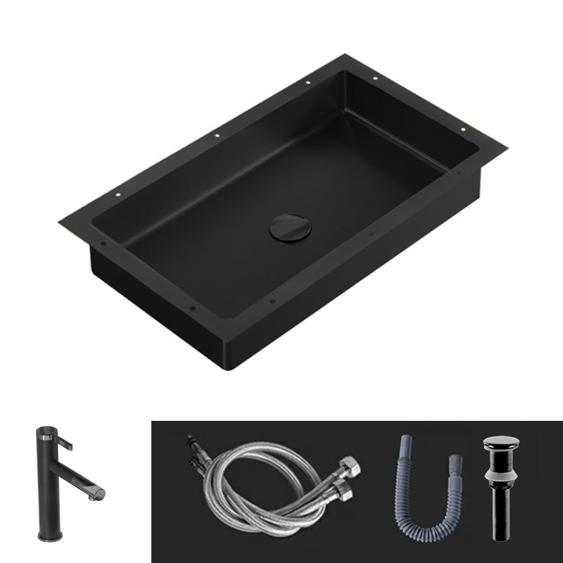 Modern Bathroom Sink Metal Rectangular Undermount Bathroom Sink with Pop-Up Drain 25"L x 15"W x 5"H Black Round Faucet Clearhalo 'Bathroom Remodel & Bathroom Fixtures' 'Bathroom Sinks & Faucet Components' 'Bathroom Sinks' 'bathroom_sink' 'Home Improvement' 'home_improvement' 'home_improvement_bathroom_sink' 6756685