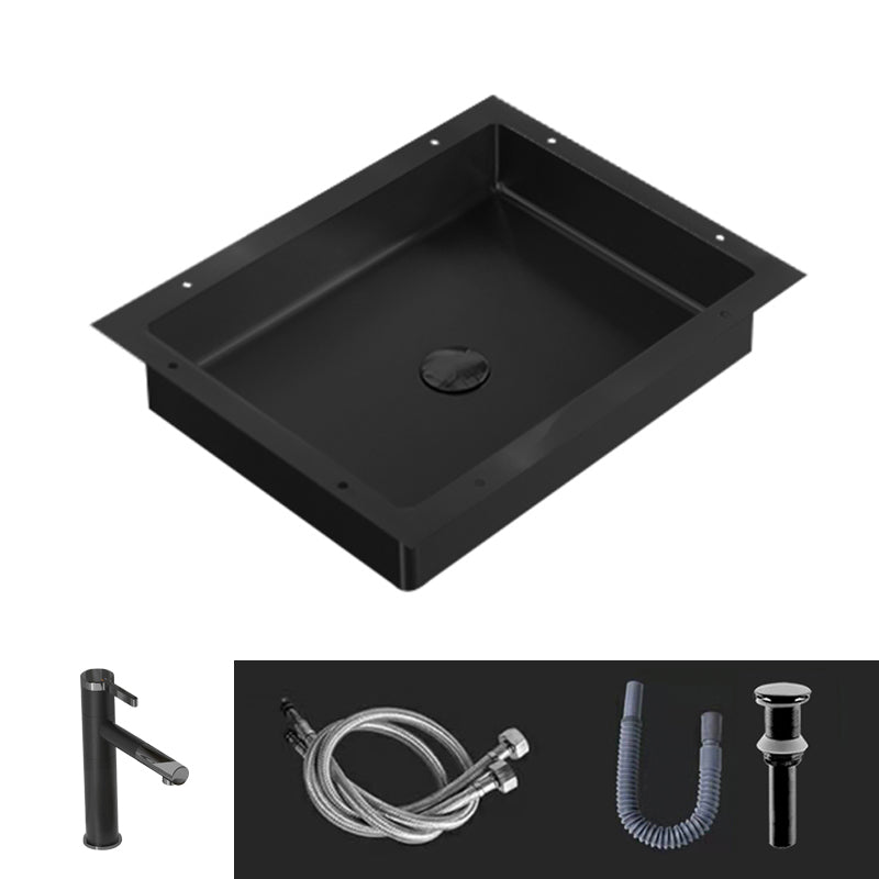 Modern Bathroom Sink Metal Rectangular Undermount Bathroom Sink with Pop-Up Drain 21"L x 17"W x 5"H Black Round Faucet Clearhalo 'Bathroom Remodel & Bathroom Fixtures' 'Bathroom Sinks & Faucet Components' 'Bathroom Sinks' 'bathroom_sink' 'Home Improvement' 'home_improvement' 'home_improvement_bathroom_sink' 6756689