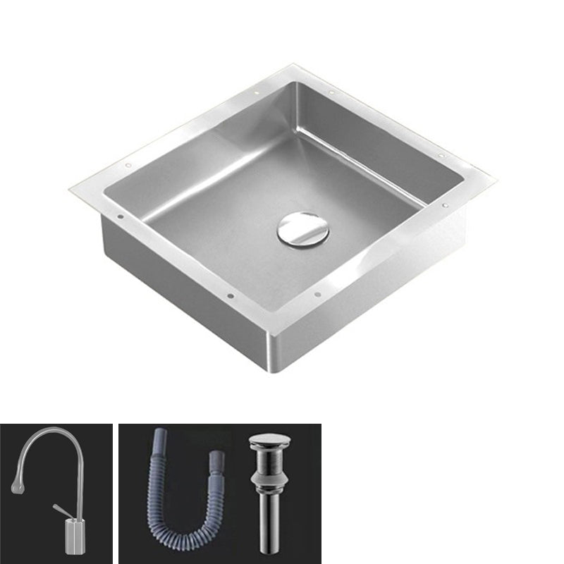 Modern Bathroom Sink Metal Rectangular Undermount Bathroom Sink with Pop-Up Drain 17"L x 17"W x 5"H Silver Gooseneck Clearhalo 'Bathroom Remodel & Bathroom Fixtures' 'Bathroom Sinks & Faucet Components' 'Bathroom Sinks' 'bathroom_sink' 'Home Improvement' 'home_improvement' 'home_improvement_bathroom_sink' 6756690