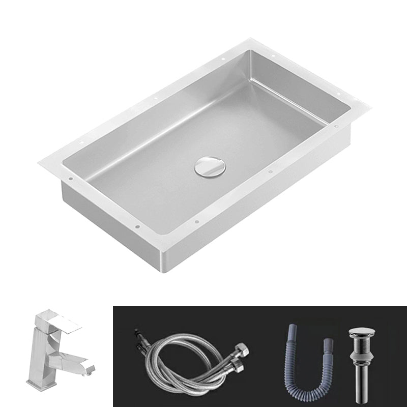 Modern Bathroom Sink Metal Rectangular Undermount Bathroom Sink with Pop-Up Drain 25"L x 15"W x 5"H Silver Square Faucet Clearhalo 'Bathroom Remodel & Bathroom Fixtures' 'Bathroom Sinks & Faucet Components' 'Bathroom Sinks' 'bathroom_sink' 'Home Improvement' 'home_improvement' 'home_improvement_bathroom_sink' 6756691