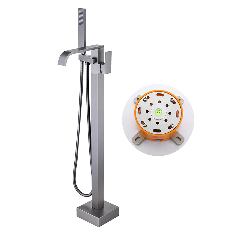 Modern Floor Mounted Metal Freestanding Tub Filler One Handle Freestanding Bathtub Faucet Hook Shape Ground Clearhalo 'Bathroom Remodel & Bathroom Fixtures' 'Bathtub Faucets' 'bathtub_faucets' 'Home Improvement' 'home_improvement' 'home_improvement_bathtub_faucets' 6757855