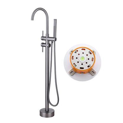 Modern Floor Mounted Metal Freestanding Tub Filler One Handle Freestanding Bathtub Faucet Gooseneck Ground Clearhalo 'Bathroom Remodel & Bathroom Fixtures' 'Bathtub Faucets' 'bathtub_faucets' 'Home Improvement' 'home_improvement' 'home_improvement_bathtub_faucets' 6757858