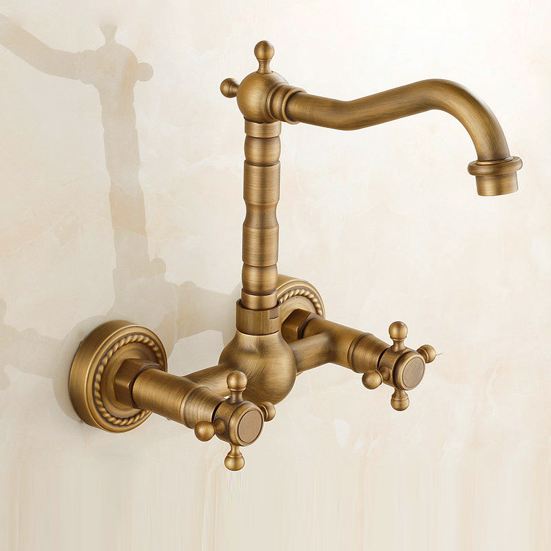 Vintage Tub Faucet Two Cross Handle Faucet Pure Copper Wall Mounted Faucet Clearhalo 'Bathroom Remodel & Bathroom Fixtures' 'Bathtub Faucets' 'bathtub_faucets' 'Home Improvement' 'home_improvement' 'home_improvement_bathtub_faucets' 6757868