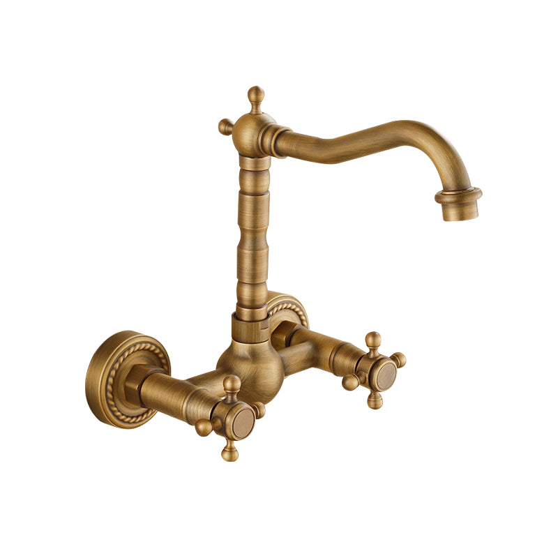 Vintage Tub Faucet Two Cross Handle Faucet Pure Copper Wall Mounted Faucet Clearhalo 'Bathroom Remodel & Bathroom Fixtures' 'Bathtub Faucets' 'bathtub_faucets' 'Home Improvement' 'home_improvement' 'home_improvement_bathtub_faucets' 6757876