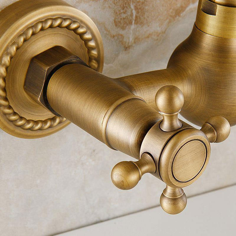 Vintage Tub Faucet Two Cross Handle Faucet Pure Copper Wall Mounted Faucet Clearhalo 'Bathroom Remodel & Bathroom Fixtures' 'Bathtub Faucets' 'bathtub_faucets' 'Home Improvement' 'home_improvement' 'home_improvement_bathtub_faucets' 6757877