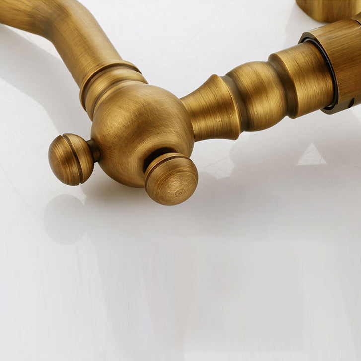 Vintage Tub Faucet Two Cross Handle Faucet Pure Copper Wall Mounted Faucet Clearhalo 'Bathroom Remodel & Bathroom Fixtures' 'Bathtub Faucets' 'bathtub_faucets' 'Home Improvement' 'home_improvement' 'home_improvement_bathtub_faucets' 6757879