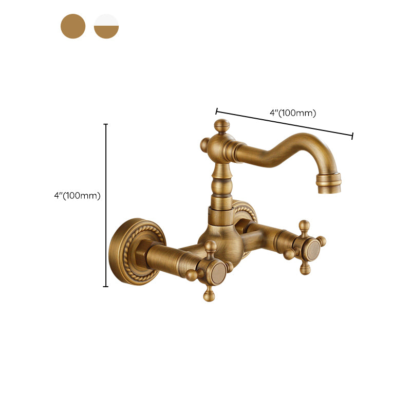 Vintage Tub Faucet Two Cross Handle Faucet Pure Copper Wall Mounted Faucet Clearhalo 'Bathroom Remodel & Bathroom Fixtures' 'Bathtub Faucets' 'bathtub_faucets' 'Home Improvement' 'home_improvement' 'home_improvement_bathtub_faucets' 6757880