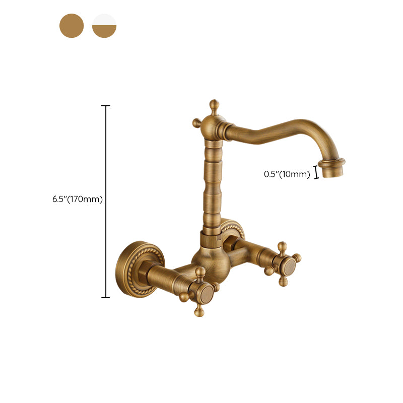Vintage Tub Faucet Two Cross Handle Faucet Pure Copper Wall Mounted Faucet Clearhalo 'Bathroom Remodel & Bathroom Fixtures' 'Bathtub Faucets' 'bathtub_faucets' 'Home Improvement' 'home_improvement' 'home_improvement_bathtub_faucets' 6757881