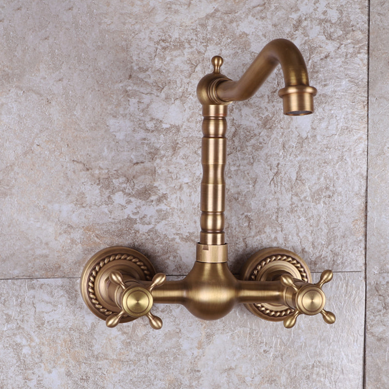Vintage Tub Faucet Two Cross Handle Faucet Full Copper Wall Mounted Faucet Tall Clearhalo 'Bathroom Remodel & Bathroom Fixtures' 'Bathtub Faucets' 'bathtub_faucets' 'Home Improvement' 'home_improvement' 'home_improvement_bathtub_faucets' 6757883