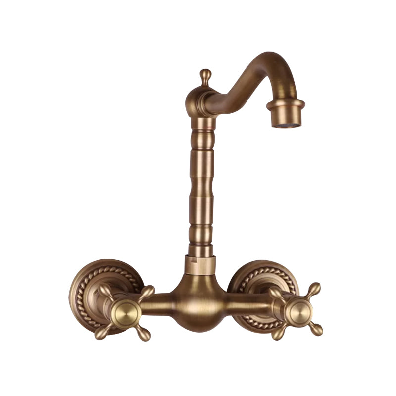Vintage Tub Faucet Two Cross Handle Faucet Full Copper Wall Mounted Faucet Clearhalo 'Bathroom Remodel & Bathroom Fixtures' 'Bathtub Faucets' 'bathtub_faucets' 'Home Improvement' 'home_improvement' 'home_improvement_bathtub_faucets' 6757888