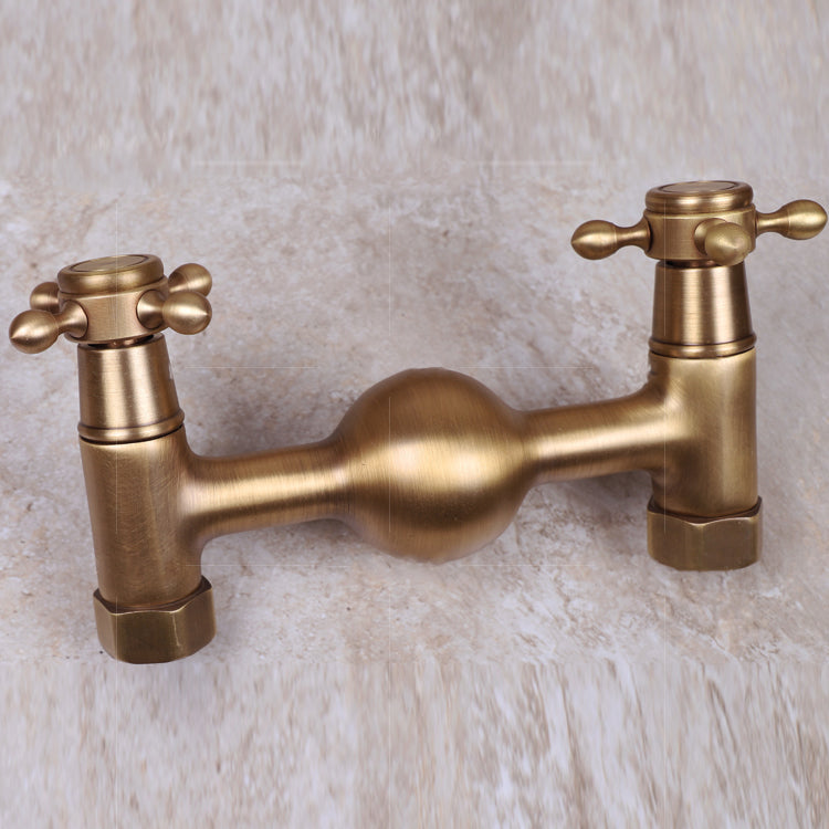 Vintage Tub Faucet Two Cross Handle Faucet Full Copper Wall Mounted Faucet Clearhalo 'Bathroom Remodel & Bathroom Fixtures' 'Bathtub Faucets' 'bathtub_faucets' 'Home Improvement' 'home_improvement' 'home_improvement_bathtub_faucets' 6757892