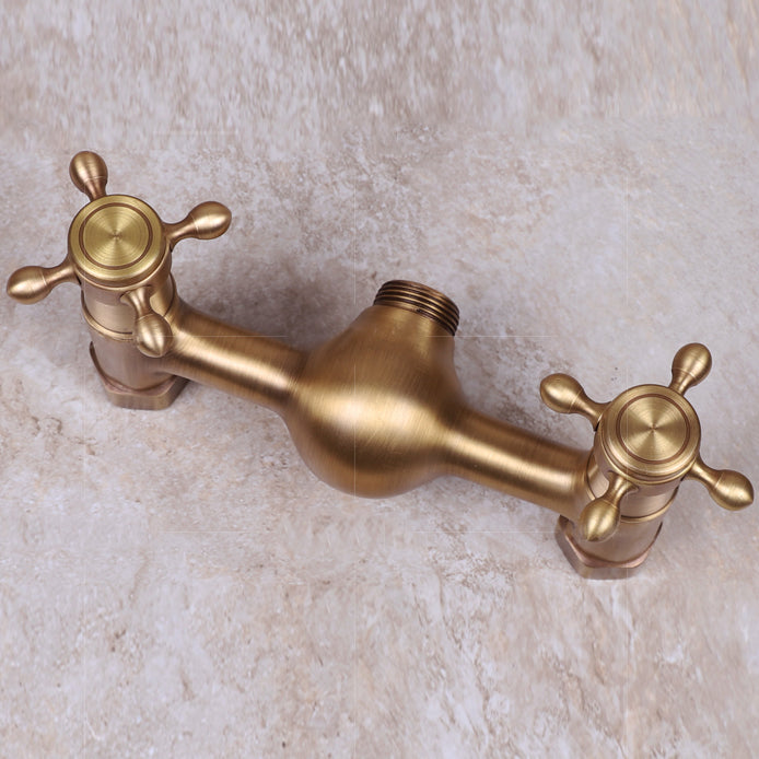 Vintage Tub Faucet Two Cross Handle Faucet Full Copper Wall Mounted Faucet Clearhalo 'Bathroom Remodel & Bathroom Fixtures' 'Bathtub Faucets' 'bathtub_faucets' 'Home Improvement' 'home_improvement' 'home_improvement_bathtub_faucets' 6757894