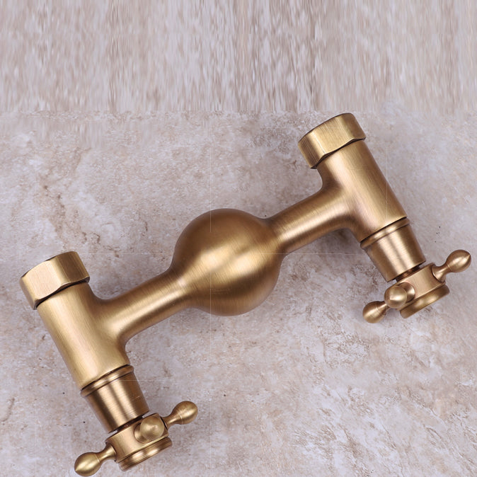 Vintage Tub Faucet Two Cross Handle Faucet Full Copper Wall Mounted Faucet Clearhalo 'Bathroom Remodel & Bathroom Fixtures' 'Bathtub Faucets' 'bathtub_faucets' 'Home Improvement' 'home_improvement' 'home_improvement_bathtub_faucets' 6757895