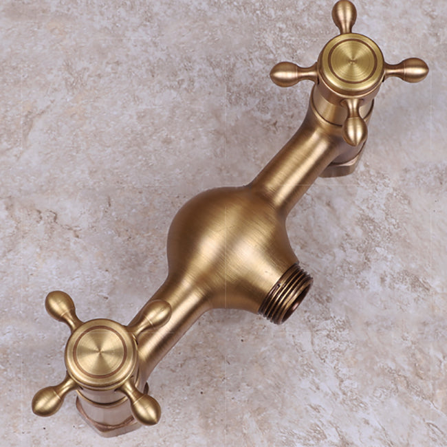 Vintage Tub Faucet Two Cross Handle Faucet Full Copper Wall Mounted Faucet Clearhalo 'Bathroom Remodel & Bathroom Fixtures' 'Bathtub Faucets' 'bathtub_faucets' 'Home Improvement' 'home_improvement' 'home_improvement_bathtub_faucets' 6757896