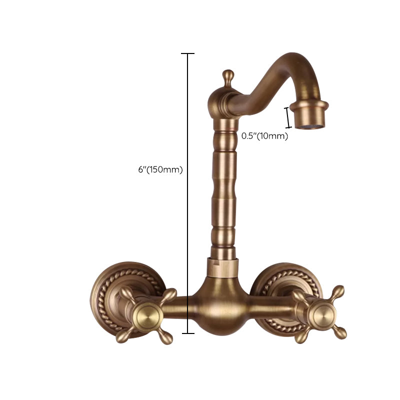 Vintage Tub Faucet Two Cross Handle Faucet Full Copper Wall Mounted Faucet Clearhalo 'Bathroom Remodel & Bathroom Fixtures' 'Bathtub Faucets' 'bathtub_faucets' 'Home Improvement' 'home_improvement' 'home_improvement_bathtub_faucets' 6757899