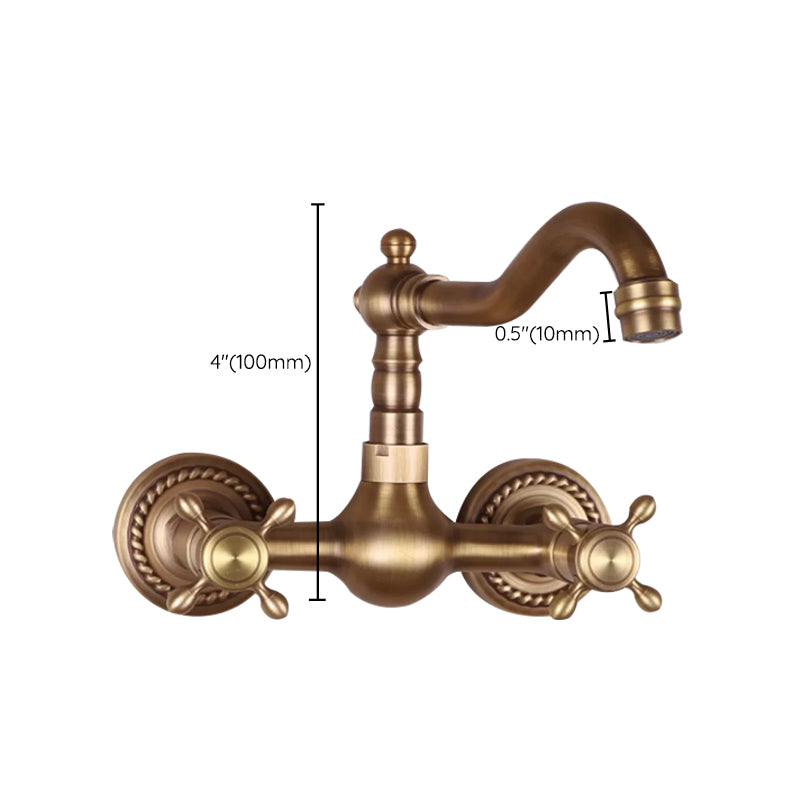 Vintage Tub Faucet Two Cross Handle Faucet Full Copper Wall Mounted Faucet Clearhalo 'Bathroom Remodel & Bathroom Fixtures' 'Bathtub Faucets' 'bathtub_faucets' 'Home Improvement' 'home_improvement' 'home_improvement_bathtub_faucets' 6757900