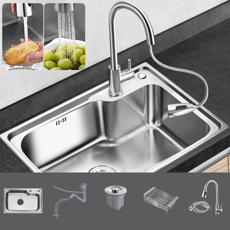 Contemporary Style Kitchen Sink Stainless Steel Drop-In Rustproof Kitchen Sink Sink with Faucet Pull Out Faucet Clearhalo 'Home Improvement' 'home_improvement' 'home_improvement_kitchen_sinks' 'Kitchen Remodel & Kitchen Fixtures' 'Kitchen Sinks & Faucet Components' 'Kitchen Sinks' 'kitchen_sinks' 6758457