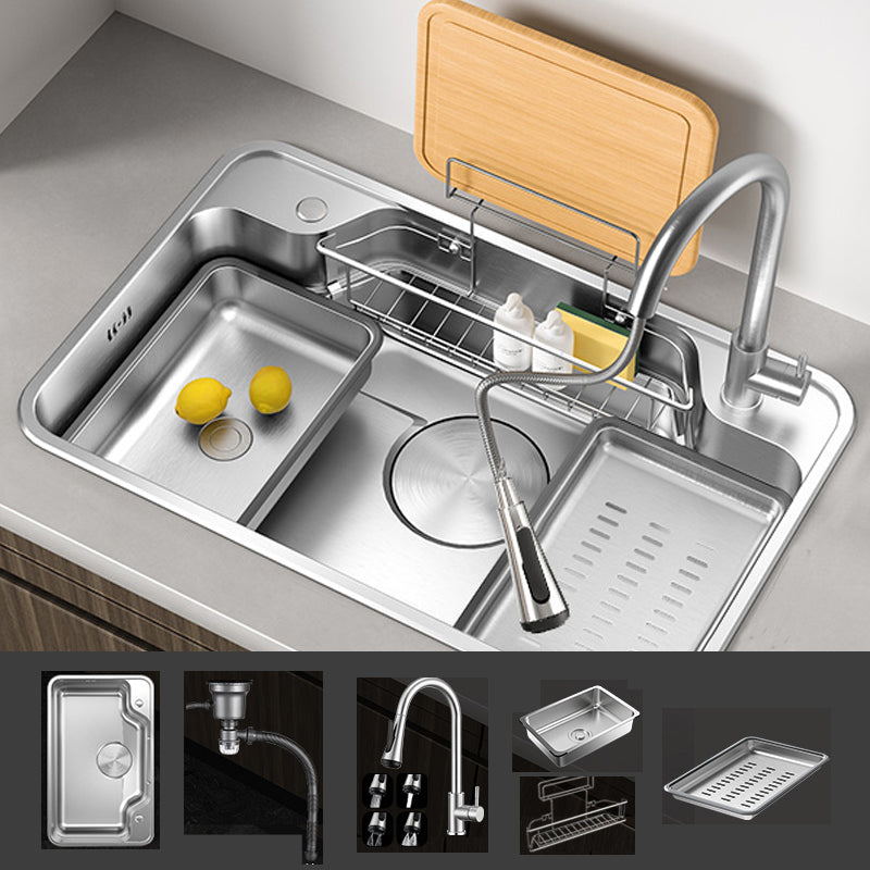 Contemporary Style Kitchen Sink Stainless Steel Drop-In Rustproof Kitchen Sink 31"L x 20"W x 8"H Sink with Faucet Pull Out Faucet Clearhalo 'Home Improvement' 'home_improvement' 'home_improvement_kitchen_sinks' 'Kitchen Remodel & Kitchen Fixtures' 'Kitchen Sinks & Faucet Components' 'Kitchen Sinks' 'kitchen_sinks' 6758458