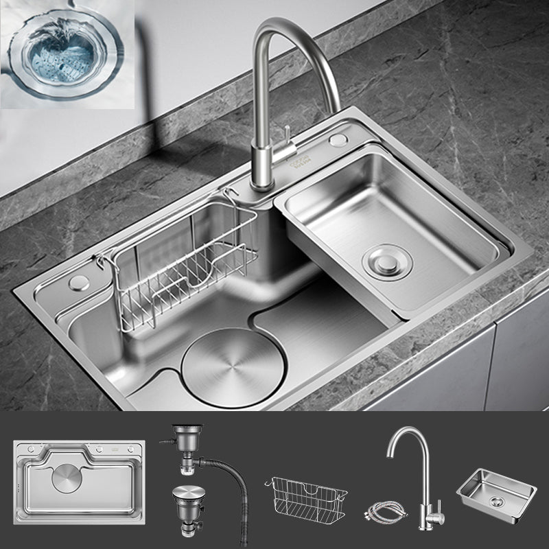 Contemporary Style Kitchen Sink Stainless Steel Drop-In Rustproof Kitchen Sink Sink with Faucet Round Faucet Clearhalo 'Home Improvement' 'home_improvement' 'home_improvement_kitchen_sinks' 'Kitchen Remodel & Kitchen Fixtures' 'Kitchen Sinks & Faucet Components' 'Kitchen Sinks' 'kitchen_sinks' 6758461