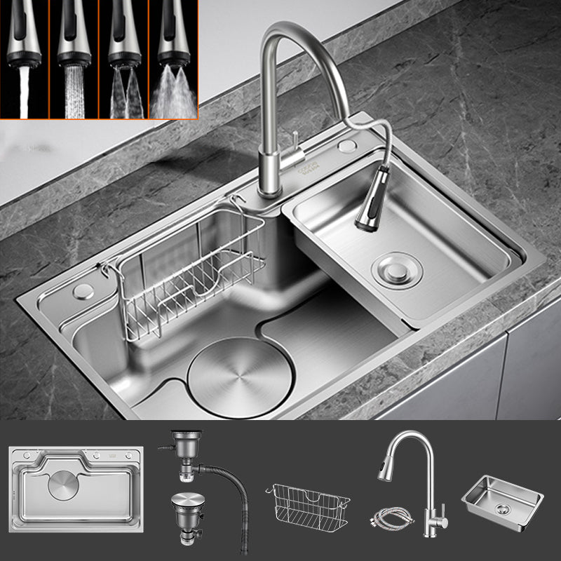 Contemporary Style Kitchen Sink Stainless Steel Drop-In Rustproof Kitchen Sink Sink with Faucet Flare Pull Tap Clearhalo 'Home Improvement' 'home_improvement' 'home_improvement_kitchen_sinks' 'Kitchen Remodel & Kitchen Fixtures' 'Kitchen Sinks & Faucet Components' 'Kitchen Sinks' 'kitchen_sinks' 6758462