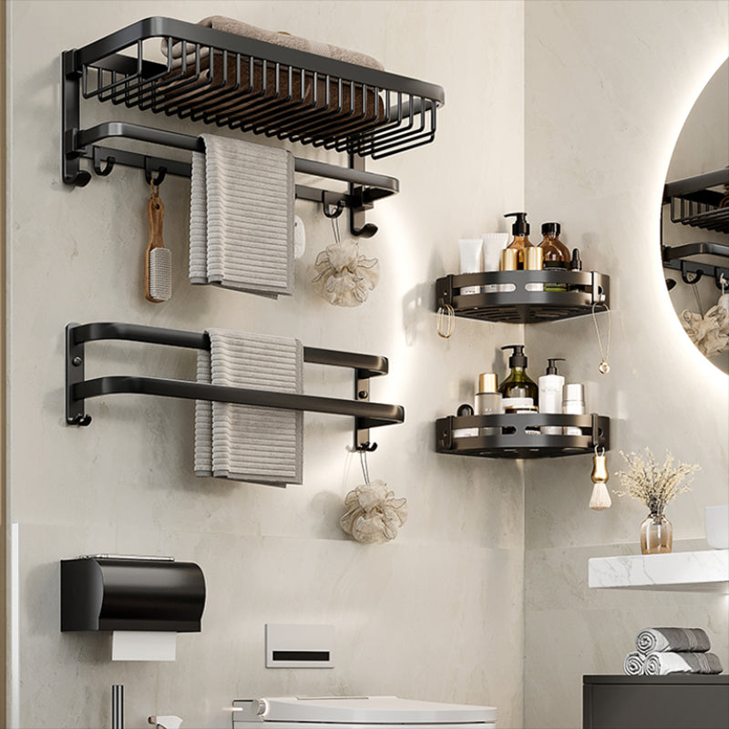 Modern Bathroom Accessory Kit Black Bath Shelf Bath Hardware Set Clearhalo 'Bathroom Hardware Sets' 'Bathroom Hardware' 'Bathroom Remodel & Bathroom Fixtures' 'bathroom_hardware_sets' 'Home Improvement' 'home_improvement' 'home_improvement_bathroom_hardware_sets' 6762952