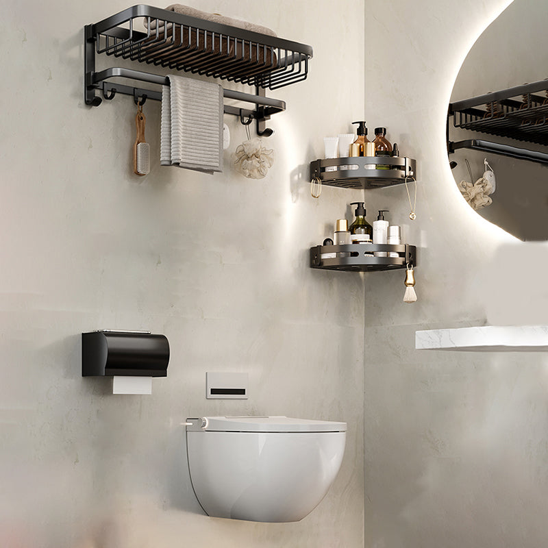 Modern Bathroom Accessory Kit Black Bath Shelf Bath Hardware Set 4-Piece Set (Toilet Paper Holder) Clearhalo 'Bathroom Hardware Sets' 'Bathroom Hardware' 'Bathroom Remodel & Bathroom Fixtures' 'bathroom_hardware_sets' 'Home Improvement' 'home_improvement' 'home_improvement_bathroom_hardware_sets' 6762971