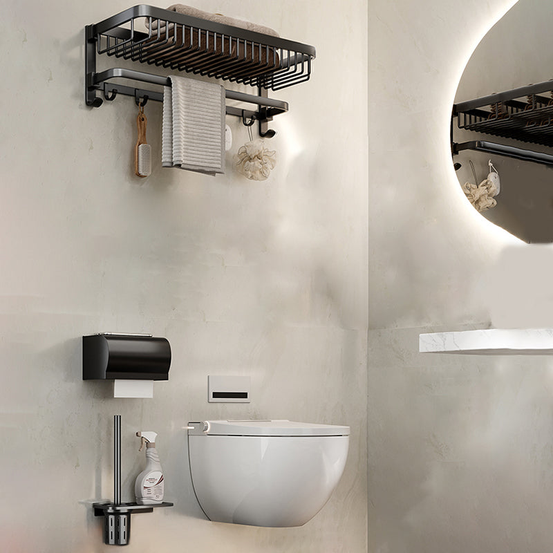 Modern Bathroom Accessory Kit Black Bath Shelf Bath Hardware Set 3-Piece Set (Toilet Brush) Clearhalo 'Bathroom Hardware Sets' 'Bathroom Hardware' 'Bathroom Remodel & Bathroom Fixtures' 'bathroom_hardware_sets' 'Home Improvement' 'home_improvement' 'home_improvement_bathroom_hardware_sets' 6762972