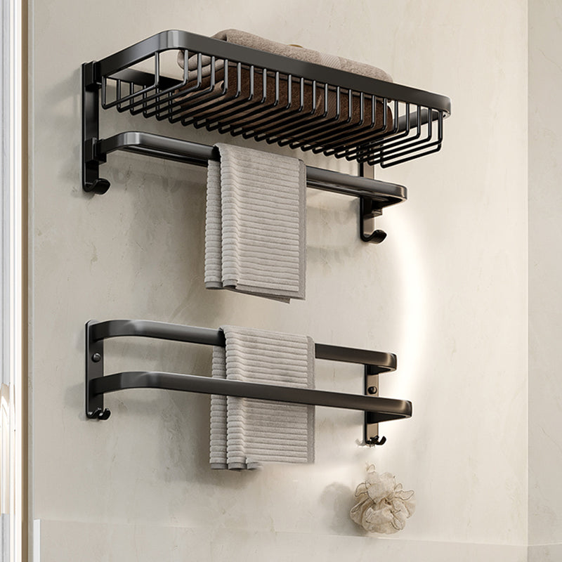 Modern Bathroom Accessory Kit Black Bath Shelf Bath Hardware Set Towel Rack with Towel Bar (Double Bars) Clearhalo 'Bathroom Hardware Sets' 'Bathroom Hardware' 'Bathroom Remodel & Bathroom Fixtures' 'bathroom_hardware_sets' 'Home Improvement' 'home_improvement' 'home_improvement_bathroom_hardware_sets' 6762982