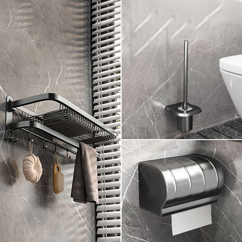 Modern Grey Bathroom Accessory Set Bath Shelf Bath Hardware Set 3-Piece Set (Toilet Brush) Clearhalo 'Bathroom Hardware Sets' 'Bathroom Hardware' 'Bathroom Remodel & Bathroom Fixtures' 'bathroom_hardware_sets' 'Home Improvement' 'home_improvement' 'home_improvement_bathroom_hardware_sets' 6763064