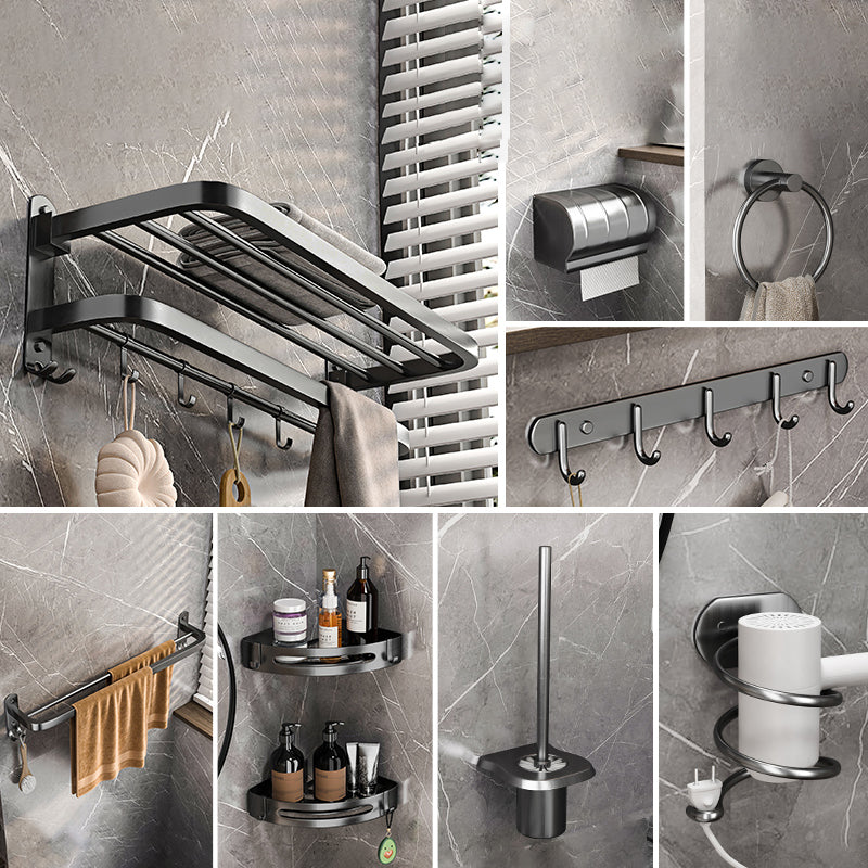 Modern Grey Bathroom Accessory Set Bath Shelf Bath Hardware Set 9-Piece Set (Toilet Brush) Clearhalo 'Bathroom Hardware Sets' 'Bathroom Hardware' 'Bathroom Remodel & Bathroom Fixtures' 'bathroom_hardware_sets' 'Home Improvement' 'home_improvement' 'home_improvement_bathroom_hardware_sets' 6763075
