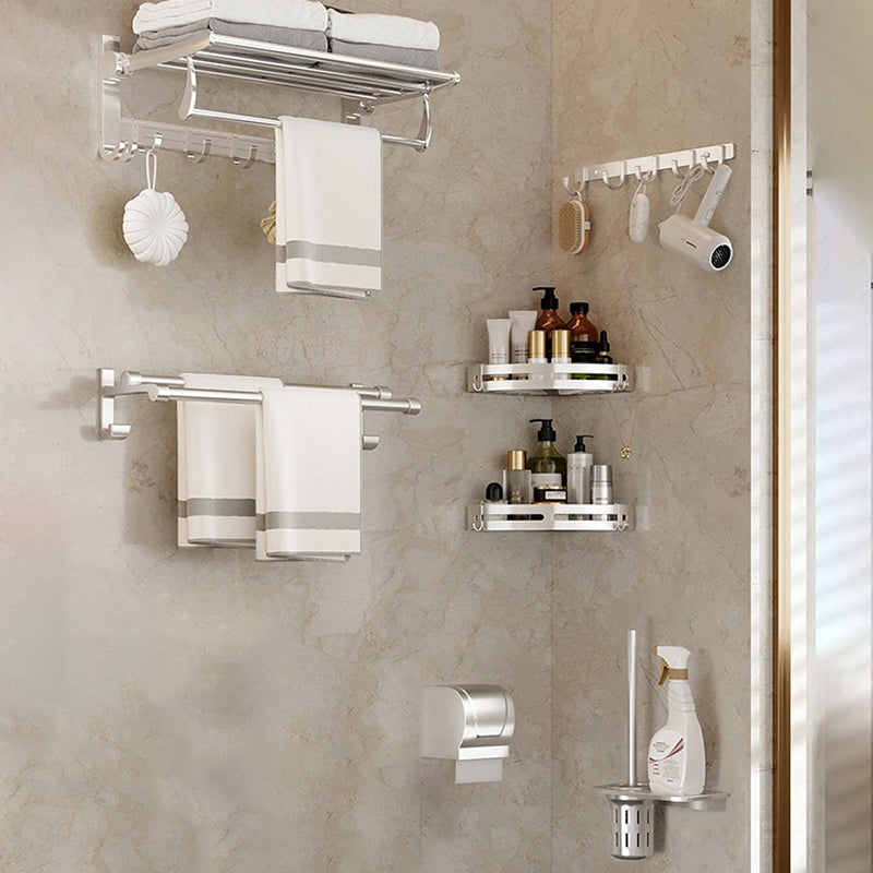 Traditional Bath Shelf Stainless Steel Paper Holder Bathroom Accessories Hardware Set 7-Piece Set (Double Rods) Clearhalo 'Bathroom Hardware Sets' 'Bathroom Hardware' 'Bathroom Remodel & Bathroom Fixtures' 'bathroom_hardware_sets' 'Home Improvement' 'home_improvement' 'home_improvement_bathroom_hardware_sets' 6763091