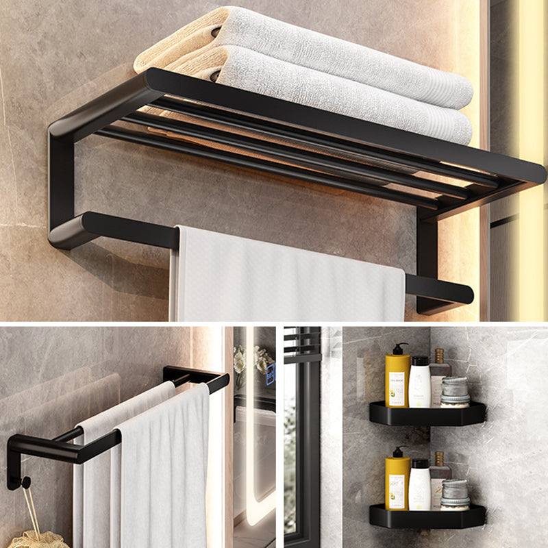 Modern Bathroom Set with Bath Shelf/Towel Bar & Paper Holder Black Bathroom Hardware 4-Piece Set (Towel Bar) Clearhalo 'Bathroom Hardware Sets' 'Bathroom Hardware' 'Bathroom Remodel & Bathroom Fixtures' 'bathroom_hardware_sets' 'Home Improvement' 'home_improvement' 'home_improvement_bathroom_hardware_sets' 6763125
