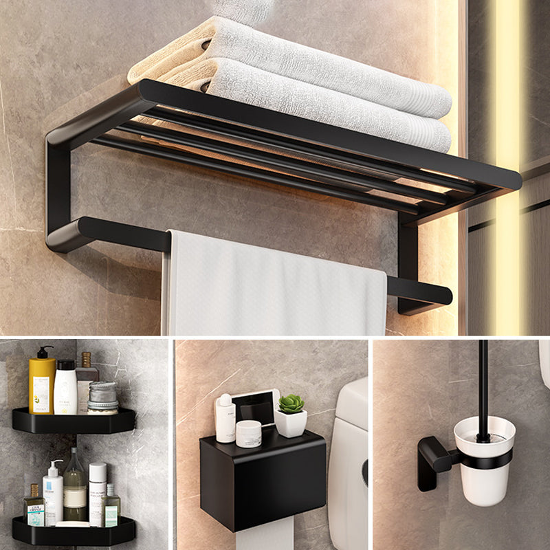 Modern Bathroom Set with Bath Shelf/Towel Bar & Paper Holder Black Bathroom Hardware 5-Piece Set (Toilet Brush) Clearhalo 'Bathroom Hardware Sets' 'Bathroom Hardware' 'Bathroom Remodel & Bathroom Fixtures' 'bathroom_hardware_sets' 'Home Improvement' 'home_improvement' 'home_improvement_bathroom_hardware_sets' 6763126