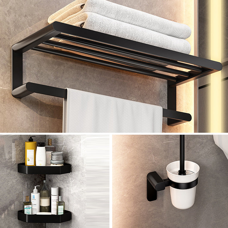 Modern Bathroom Set with Bath Shelf/Towel Bar & Paper Holder Black Bathroom Hardware 4-Piece Set (Toilet Brush) Clearhalo 'Bathroom Hardware Sets' 'Bathroom Hardware' 'Bathroom Remodel & Bathroom Fixtures' 'bathroom_hardware_sets' 'Home Improvement' 'home_improvement' 'home_improvement_bathroom_hardware_sets' 6763128