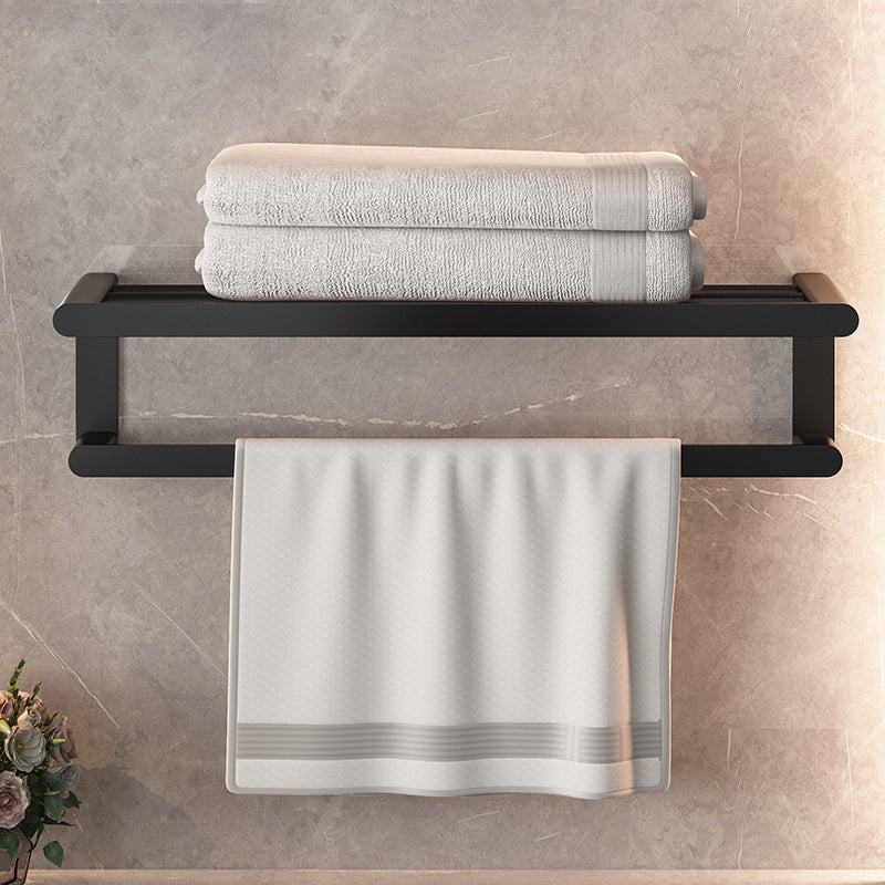 Modern Bathroom Set with Bath Shelf/Towel Bar & Paper Holder Black Bathroom Hardware Clearhalo 'Bathroom Hardware Sets' 'Bathroom Hardware' 'Bathroom Remodel & Bathroom Fixtures' 'bathroom_hardware_sets' 'Home Improvement' 'home_improvement' 'home_improvement_bathroom_hardware_sets' 6763129