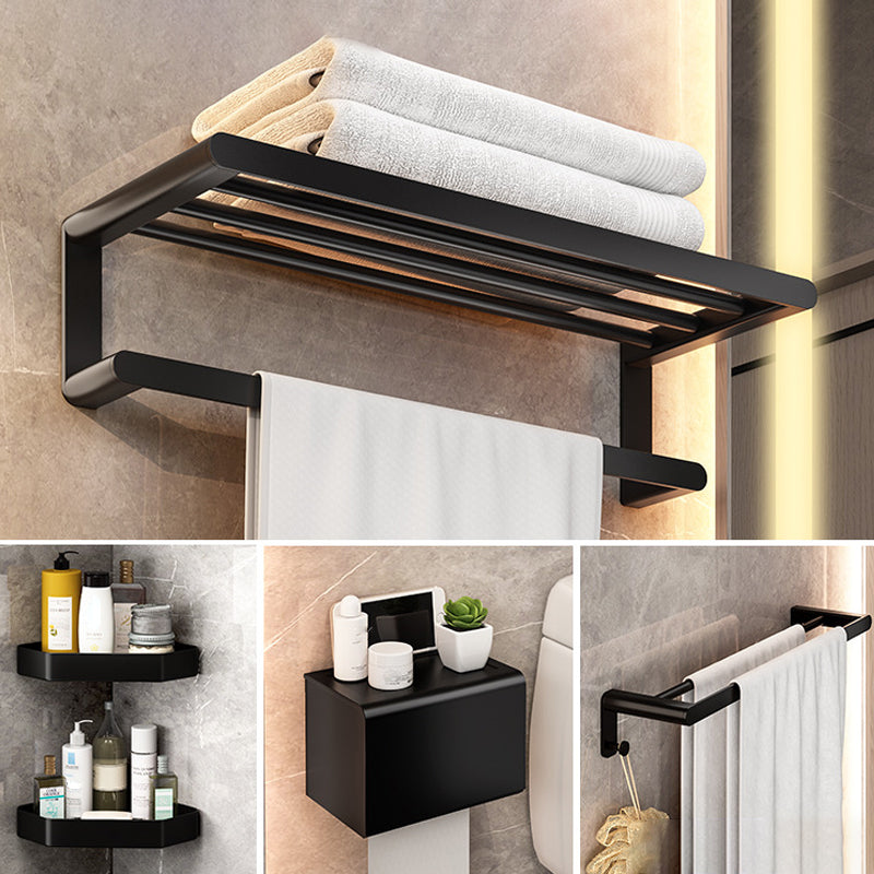 Modern Bathroom Set with Bath Shelf/Towel Bar & Paper Holder Black Bathroom Hardware 5-Piece Set (Towel Bar) Clearhalo 'Bathroom Hardware Sets' 'Bathroom Hardware' 'Bathroom Remodel & Bathroom Fixtures' 'bathroom_hardware_sets' 'Home Improvement' 'home_improvement' 'home_improvement_bathroom_hardware_sets' 6763131